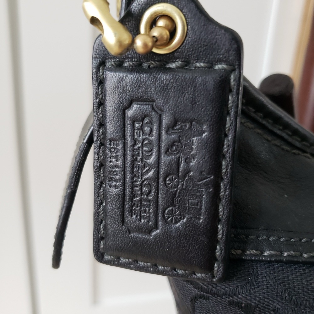 Coach Crossbody Bag Bleeker Black Signature Canvas Leather Trim Bucket Purse - Picture 6 of 14